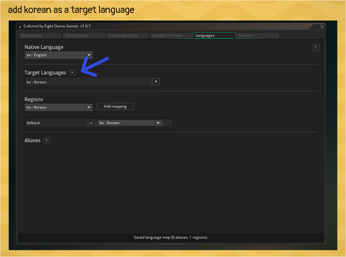 Add Korean as a target language in Dashboard -> Languages