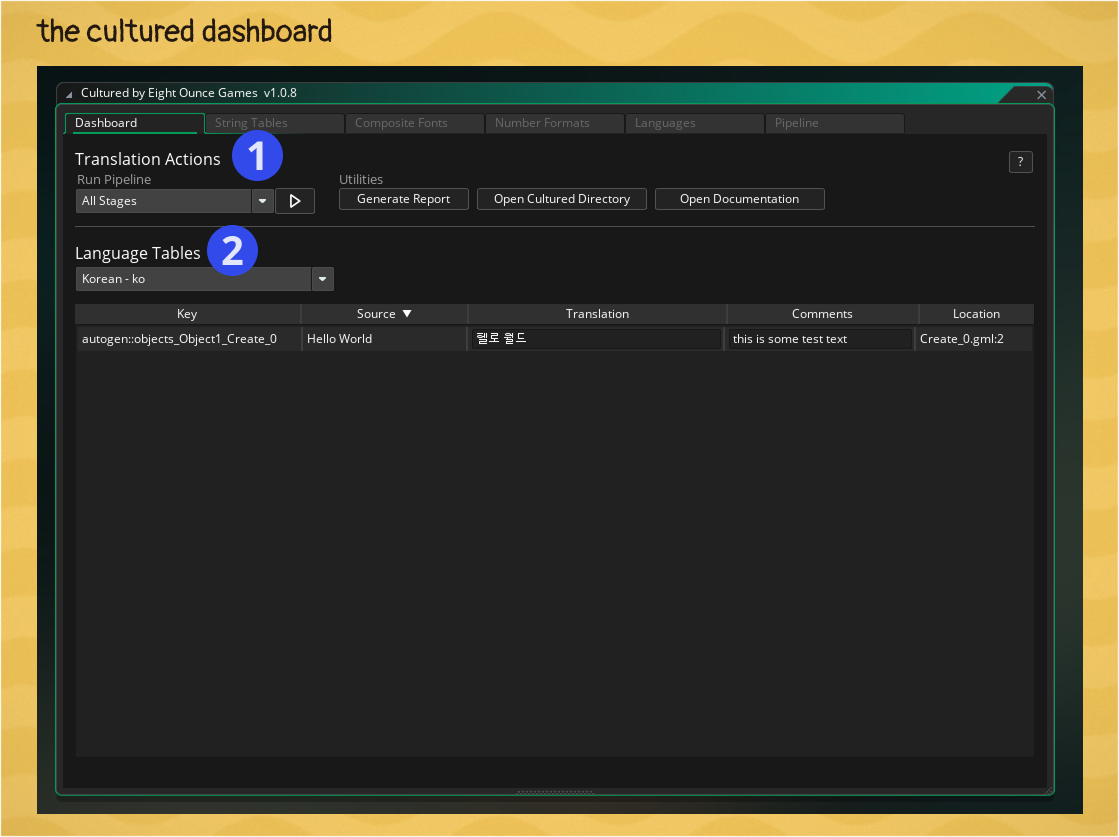 The main tab in the Cultured Dashboard