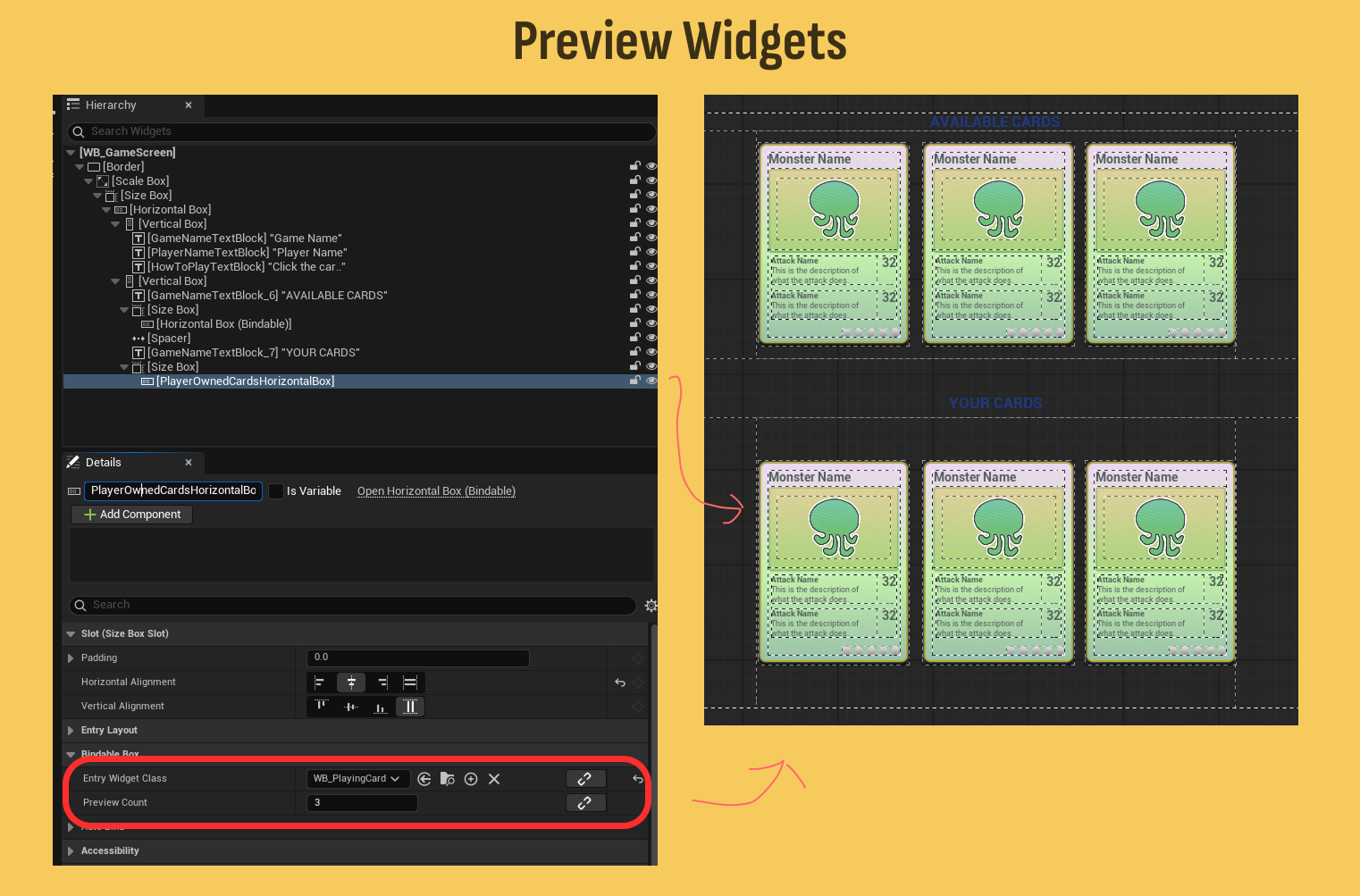 Set the PreviewCount and the collections fill up in UMG designer.