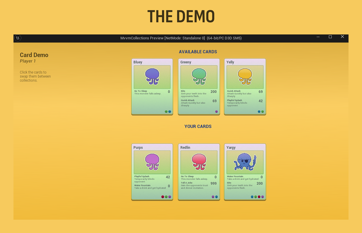 The Trading Card demo running in Unreal